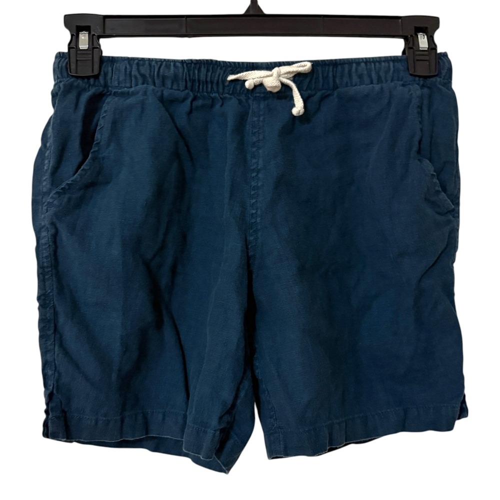 Alex Crane Mens Small Bo Shorts Blue 100% Linen Elastic Drawstring Made in USA